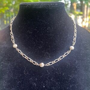 Vtg Medici Gold Tone Fluted Bead Long Link Necklace 80s 90s Classic Elegant Chic